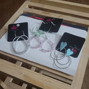 Paparazzi Silver, Pink, and Blue Earring Trio